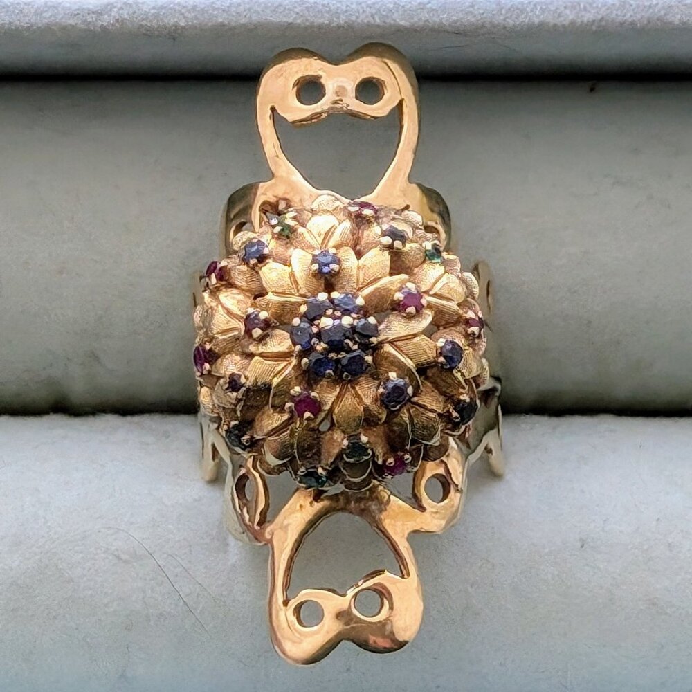 Antique Large Solid 14k Yellow Gold Ruby Sapphire… - image 8